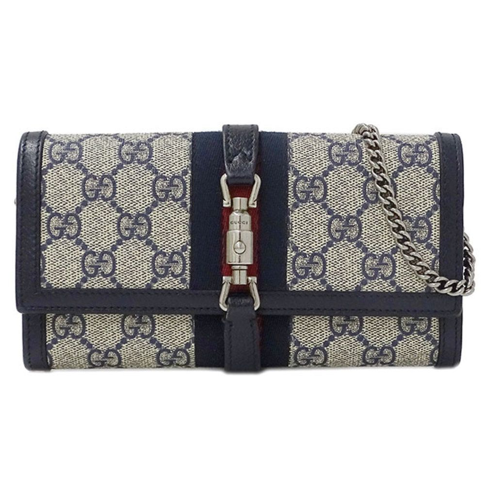Gucci Wallet Long Wallet Chain Wallet GG Supreme Beige Blue Navy